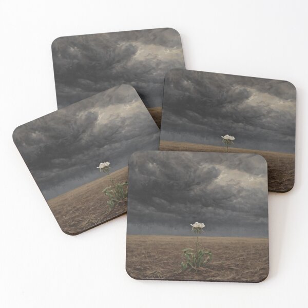Item preview, White Flower in Barren Field Under Dark Storm Clouds – Dramatic Oil Painting of Isolation & Resilience designed and sold by Visualynx.