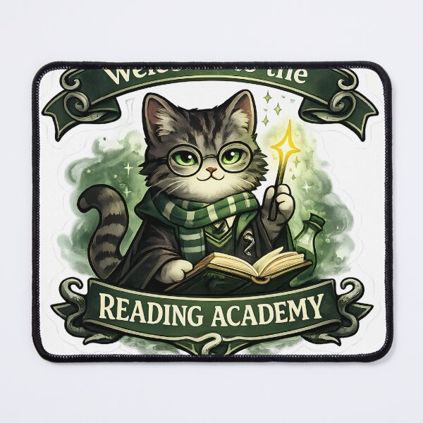 Item preview, Green Reading Academy Wizard Cat Sticker designed and sold by Chytanka.