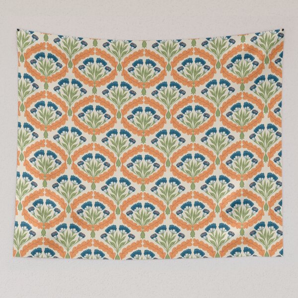 Item preview, Ornamental diamond base botatical pattern (orange on cream) designed and sold by istolar Pattern design & illustration.
