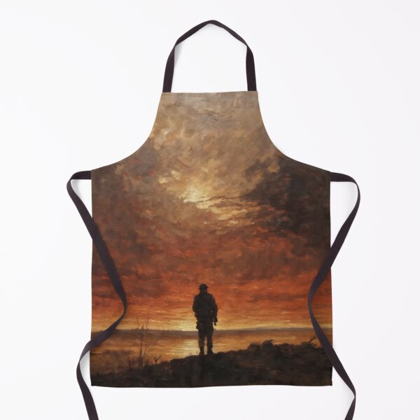 Item preview, Lone Soldier Under Burning Red Sky – Dramatic War-Themed Oil Painting designed and sold by Visualynx.