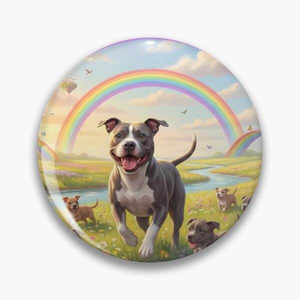 Item preview, Joyful American Pit Bull Terrier Family in Rainbow Paradise designed and sold by PetMemorialArt.