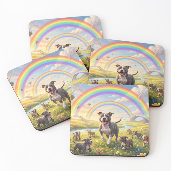 Item preview, Joyful American Pit Bull Terrier Family in Rainbow Paradise designed and sold by PetMemorialArt.