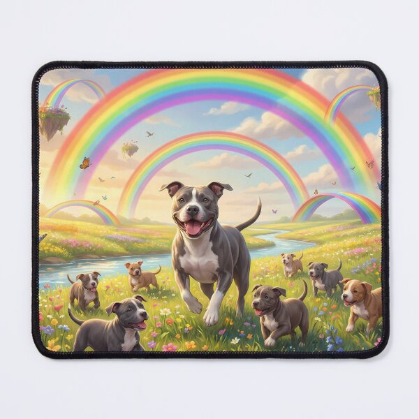 Item preview, Joyful American Pit Bull Terrier Family in Rainbow Paradise designed and sold by PetMemorialArt.