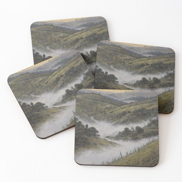 Item preview, Misty Green Hills Valley – Atmospheric Nature Oil Painting Landscape designed and sold by Visualynx.