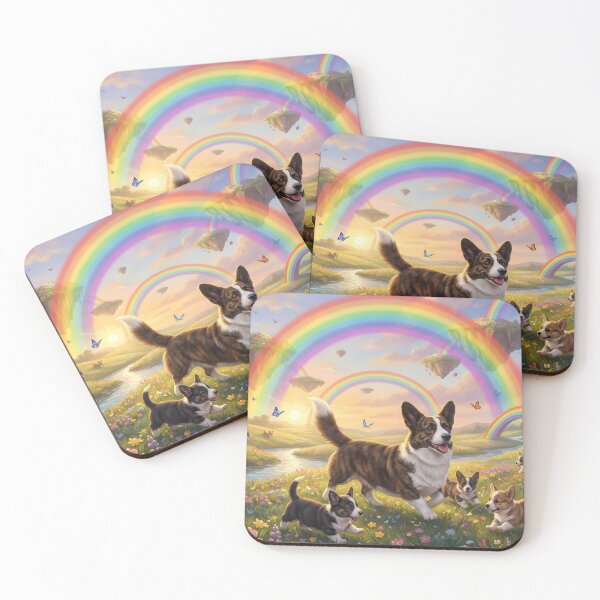 Item preview, Joyful Cardigan Welsh Corgi Family in Rainbow Paradise designed and sold by PetMemorialArt.