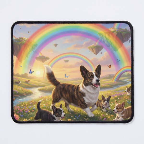 Item preview, Joyful Cardigan Welsh Corgi Family in Rainbow Paradise designed and sold by PetMemorialArt.