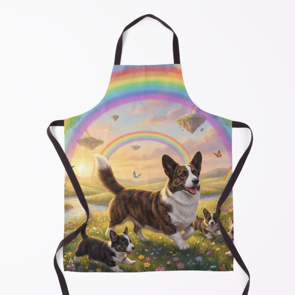 Item preview, Joyful Cardigan Welsh Corgi Family in Rainbow Paradise designed and sold by PetMemorialArt.