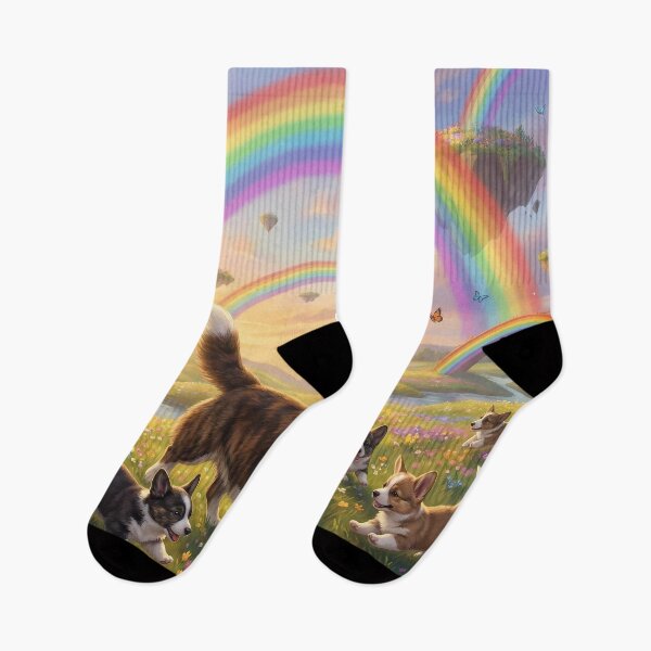 Item preview, Joyful Cardigan Welsh Corgi Family in Rainbow Paradise designed and sold by PetMemorialArt.
