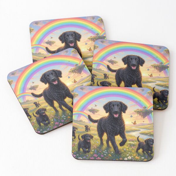 Item preview, Joyful Curly-Coated Retriever Family in Rainbow Paradise designed and sold by PetMemorialArt.