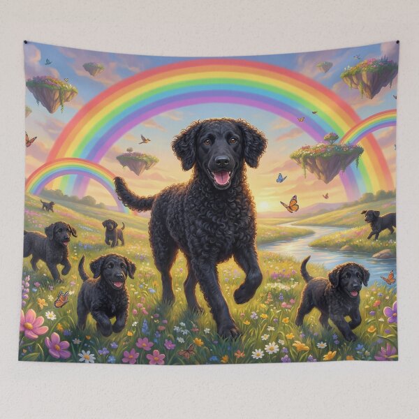Item preview, Joyful Curly-Coated Retriever Family in Rainbow Paradise designed and sold by PetMemorialArt.