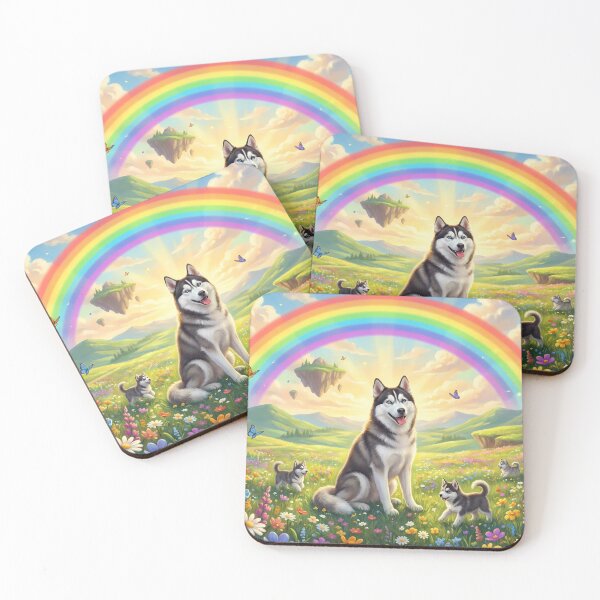 Item preview, Siberian Husky Family in Rainbow Paradise Field designed and sold by PetMemorialArt.