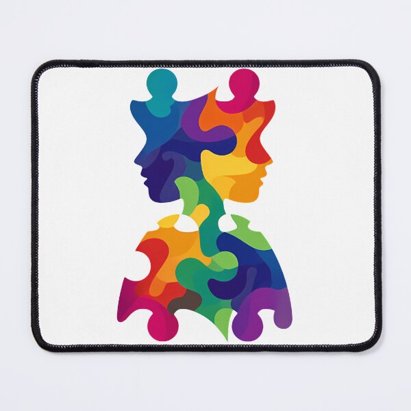 Item preview, Puzzle Piece Minds Unity Art - Colorful Interlocking Profiles Diversity & Connection Illustration Print designed and sold by DesignArtist.ia.