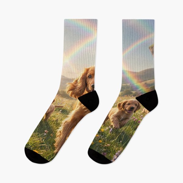 Item preview, Joyful English Cocker Spaniel Family Running in Rainbow Paradise Field designed and sold by PetMemorialArt.