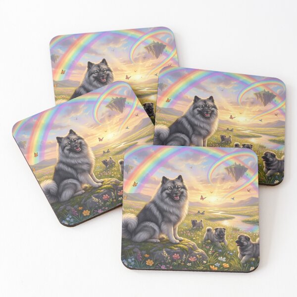 Item preview, Joyful Keeshond Family in Rainbow Paradise Field designed and sold by PetMemorialArt.