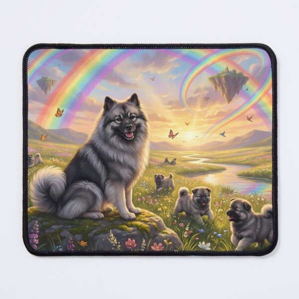 Item preview, Joyful Keeshond Family in Rainbow Paradise Field designed and sold by PetMemorialArt.