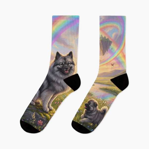 Item preview, Joyful Keeshond Family in Rainbow Paradise Field designed and sold by PetMemorialArt.