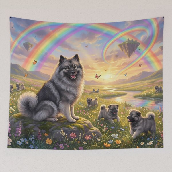 Item preview, Joyful Keeshond Family in Rainbow Paradise Field designed and sold by PetMemorialArt.