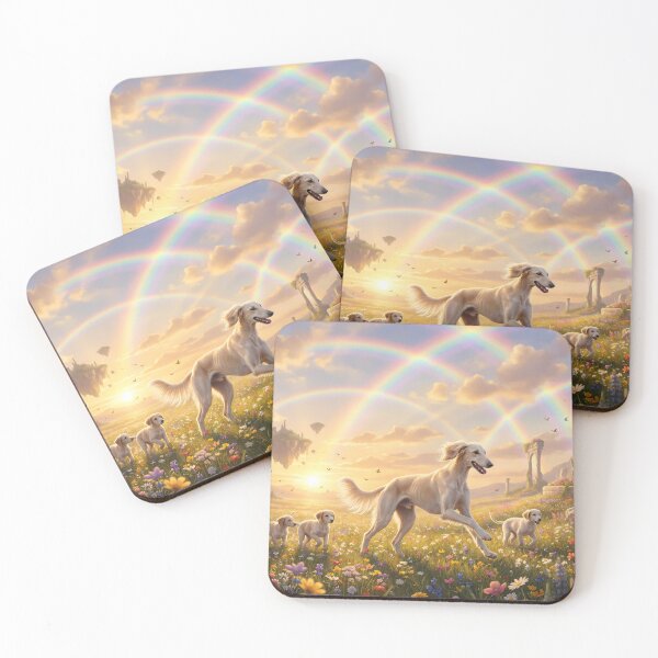 Item preview, Graceful Saluki Family Running in Rainbow Paradise Sunset designed and sold by PetMemorialArt.