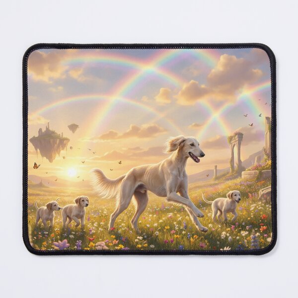Item preview, Graceful Saluki Family Running in Rainbow Paradise Sunset designed and sold by PetMemorialArt.