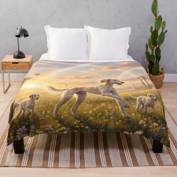 Item preview, Graceful Saluki Family Running in Rainbow Paradise Sunset designed and sold by PetMemorialArt.