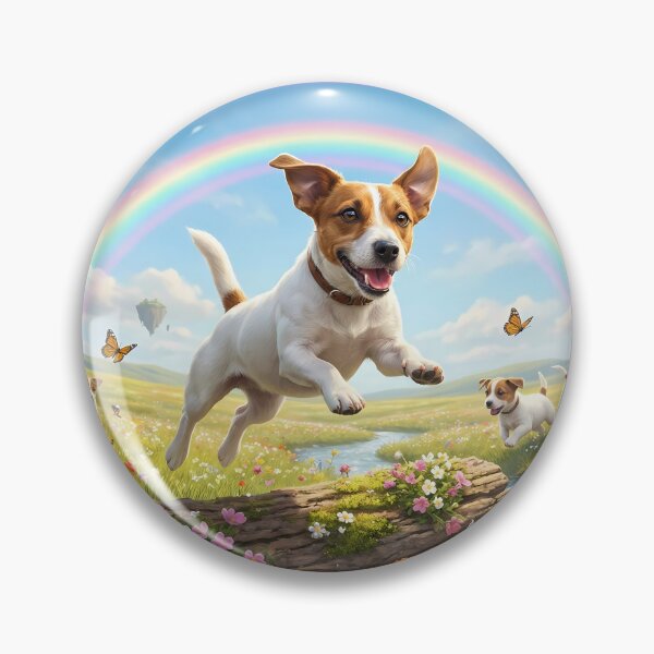 Item preview, Joyful Jack Russell Terrier Jumping in Rainbow Paradise designed and sold by PetMemorialArt.