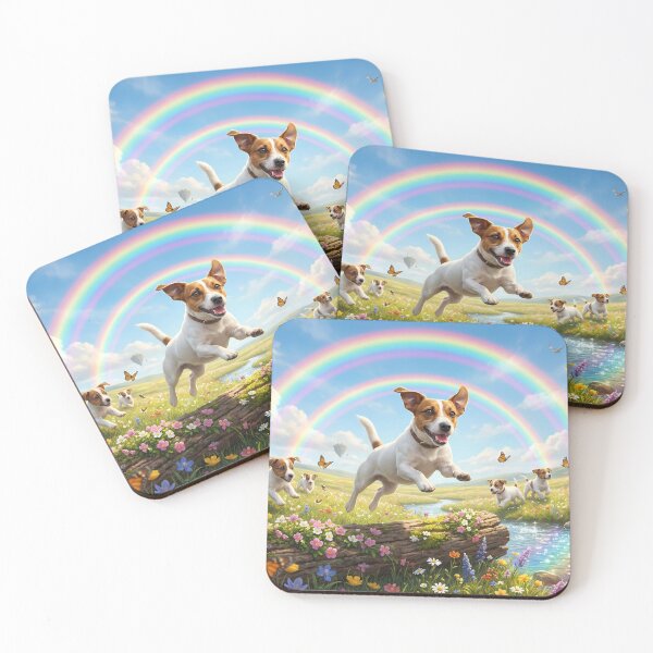 Item preview, Joyful Jack Russell Terrier Jumping in Rainbow Paradise designed and sold by PetMemorialArt.