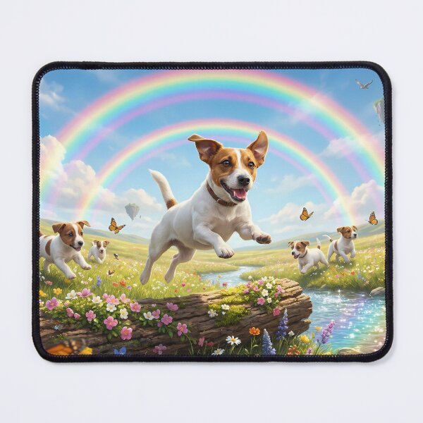 Item preview, Joyful Jack Russell Terrier Jumping in Rainbow Paradise designed and sold by PetMemorialArt.