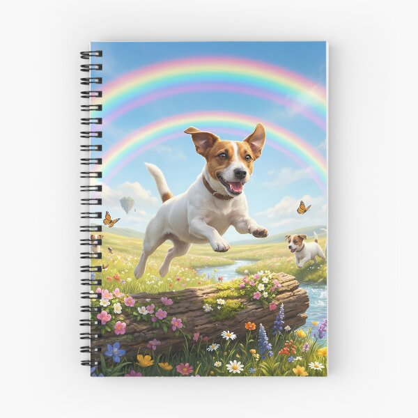 Item preview, Joyful Jack Russell Terrier Jumping in Rainbow Paradise designed and sold by PetMemorialArt.