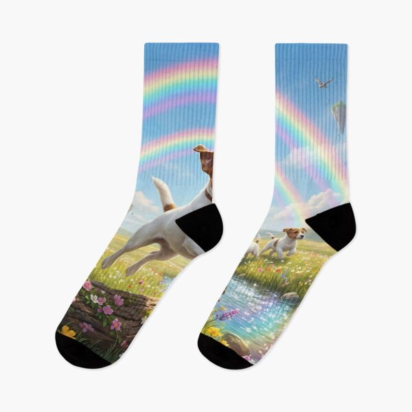 Item preview, Joyful Jack Russell Terrier Jumping in Rainbow Paradise designed and sold by PetMemorialArt.