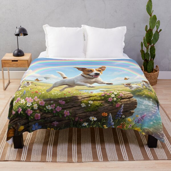 Item preview, Joyful Jack Russell Terrier Jumping in Rainbow Paradise designed and sold by PetMemorialArt.