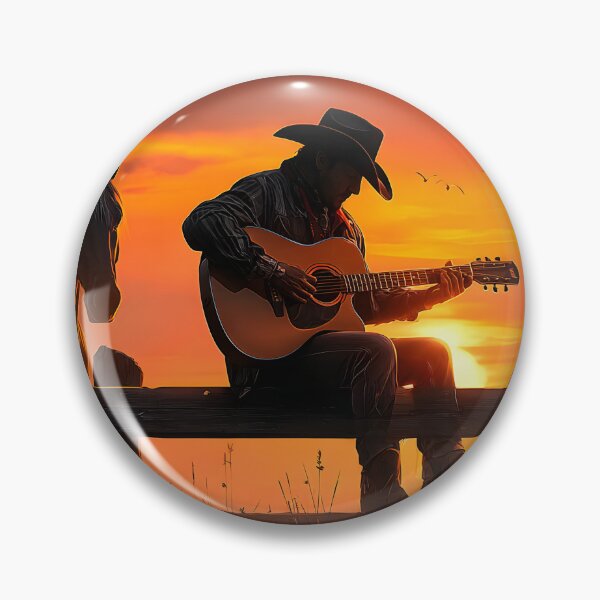 Item preview, Cowboy Playing Guitar at Sunset with Horses Nearby designed and sold by Artessie.