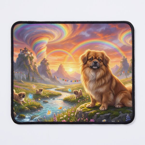 Item preview, Tibetan Spaniel Family in Spiritual Rainbow Paradise Sunset designed and sold by PetMemorialArt.