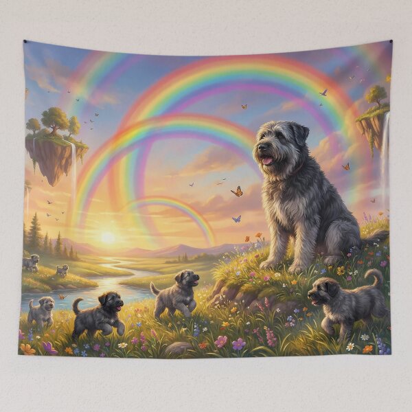 Item preview, Bouvier des Flandres Family in Rainbow Paradise Sunset designed and sold by PetMemorialArt.