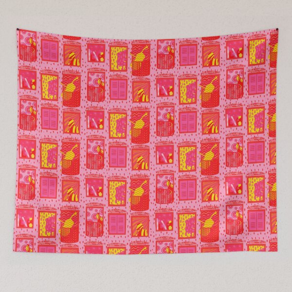 Item preview, Storey-telling maximalist buildings - pink designed and sold by HillsandSheep.
