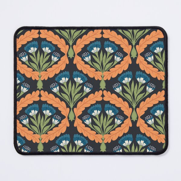 Item preview, Ornamental diamond base botatical pattern (orange on navy blue) designed and sold by istolar Pattern design & illustration.