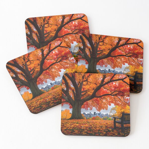 Item preview, Vibrant Autumn Landscape with City Skyline Backdrop designed and sold by Artessie.