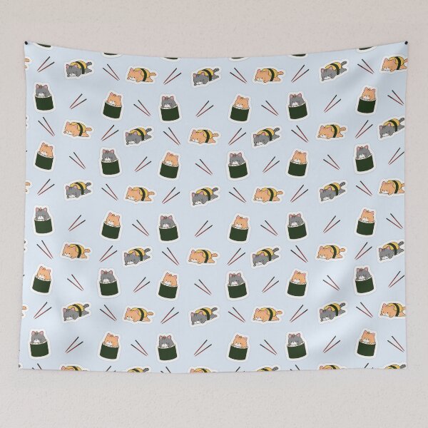 Item preview, Sushi Cat Pattern Blue designed and sold by NemoSushiCats.