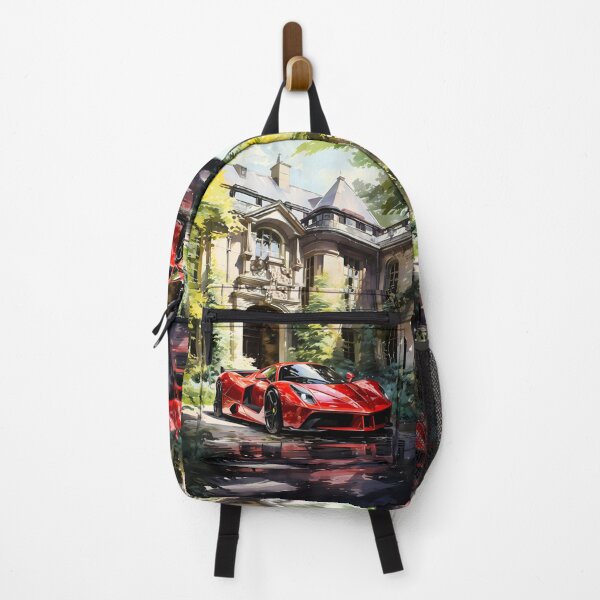 Item preview, Striking Red Supercar Parked Before Grand Historic Mansion Entrance designed and sold by RevUpDesign.