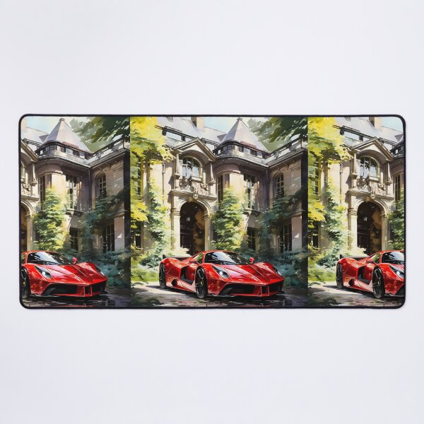 Item preview, Striking Red Supercar Parked Before Grand Historic Mansion Entrance designed and sold by RevUpDesign.