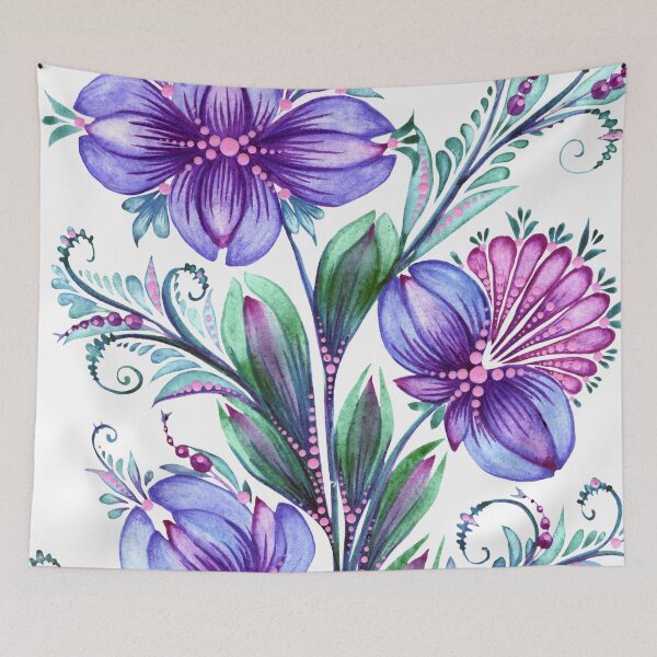 Item preview, Purple-lilac flowers Ukraine art, Petrykivka style, author's drawing, bouquet designed and sold by Sunflower-7.