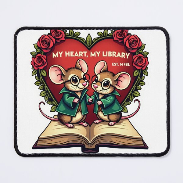 Item preview, My Heart My Library Cute Bookish Mice Valentine designed and sold by The Grumpy Pet Club.