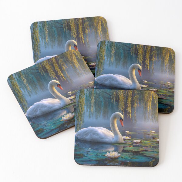 Item preview, Serene Swan Swimming Amidst Lily Pads and Willows designed and sold by Artessie.