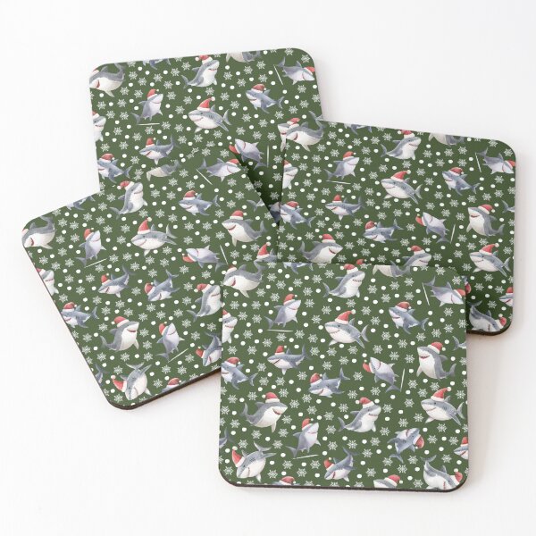Item preview, Christmas Sharks & Snowflakes on Dark Green   designed and sold by KSimpson838.