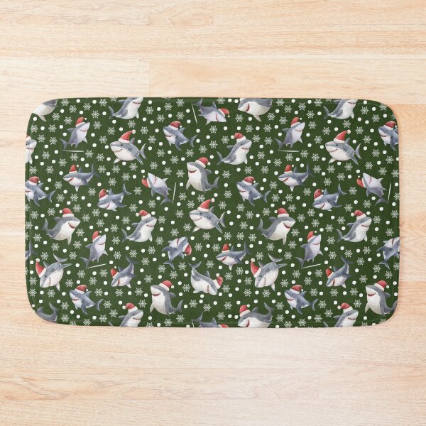 Item preview, Christmas Sharks & Snowflakes on Dark Green   designed and sold by KSimpson838.