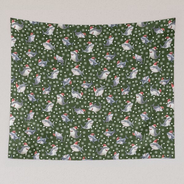 Item preview, Christmas Sharks & Snowflakes on Dark Green   designed and sold by KSimpson838.