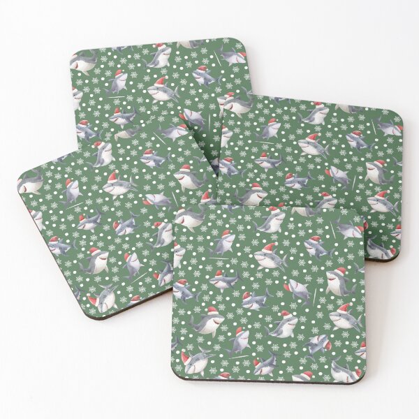 Item preview, Christmas Sharks & Snowflakes on Green   designed and sold by KSimpson838.