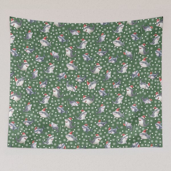 Item preview, Christmas Sharks & Snowflakes on Green   designed and sold by KSimpson838.