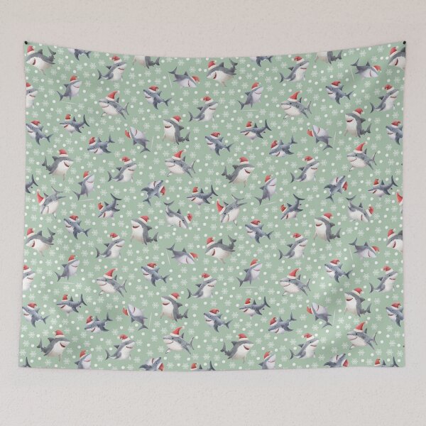 Item preview, Christmas Sharks & Snowflakes on Light Green   designed and sold by KSimpson838.