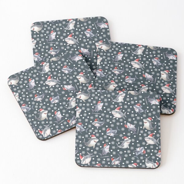 Item preview, Christmas Sharks & Snowflakes on Dark Gray-Blue designed and sold by KSimpson838.