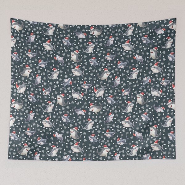 Item preview, Christmas Sharks & Snowflakes on Dark Gray-Blue designed and sold by KSimpson838.